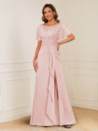 Ursula Rose Pearl Pink back view mother of the bride dress