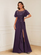 Ursula Rose Plum back view mother of the bride dress