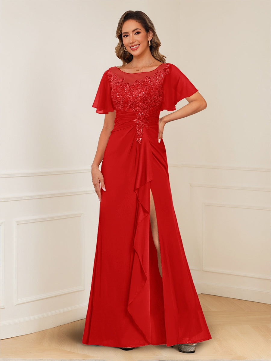 Ursula Rose Red front view mother of the bride dress