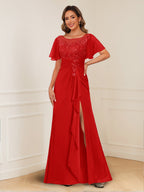 Ursula Rose Red front view mother of the bride dress