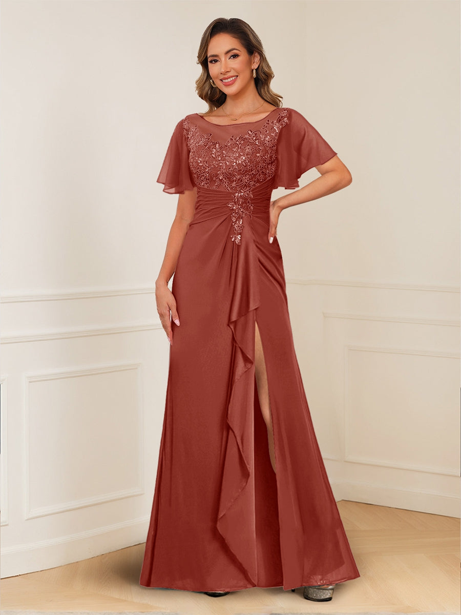 Ursula Rose Rust front view mother of the bride dress