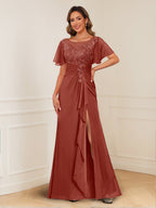 Ursula Rose Rust front view mother of the bride dress