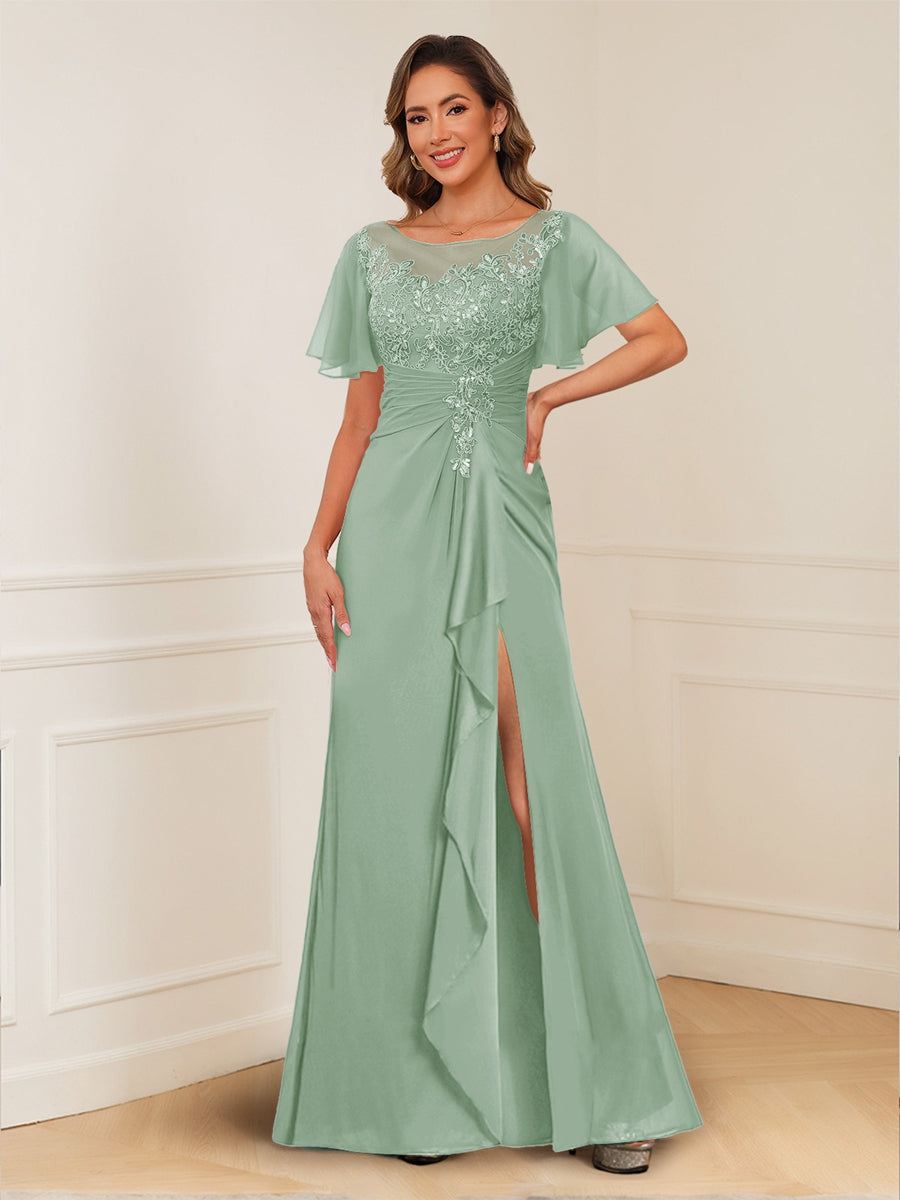 Ursula Rose Sage Green back view mother of the bride dress