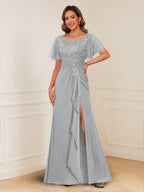 Ursula Rose Silver front view mother of the bride dress
