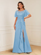 Ursula Rose Sky Blue side view mother of the bride dress