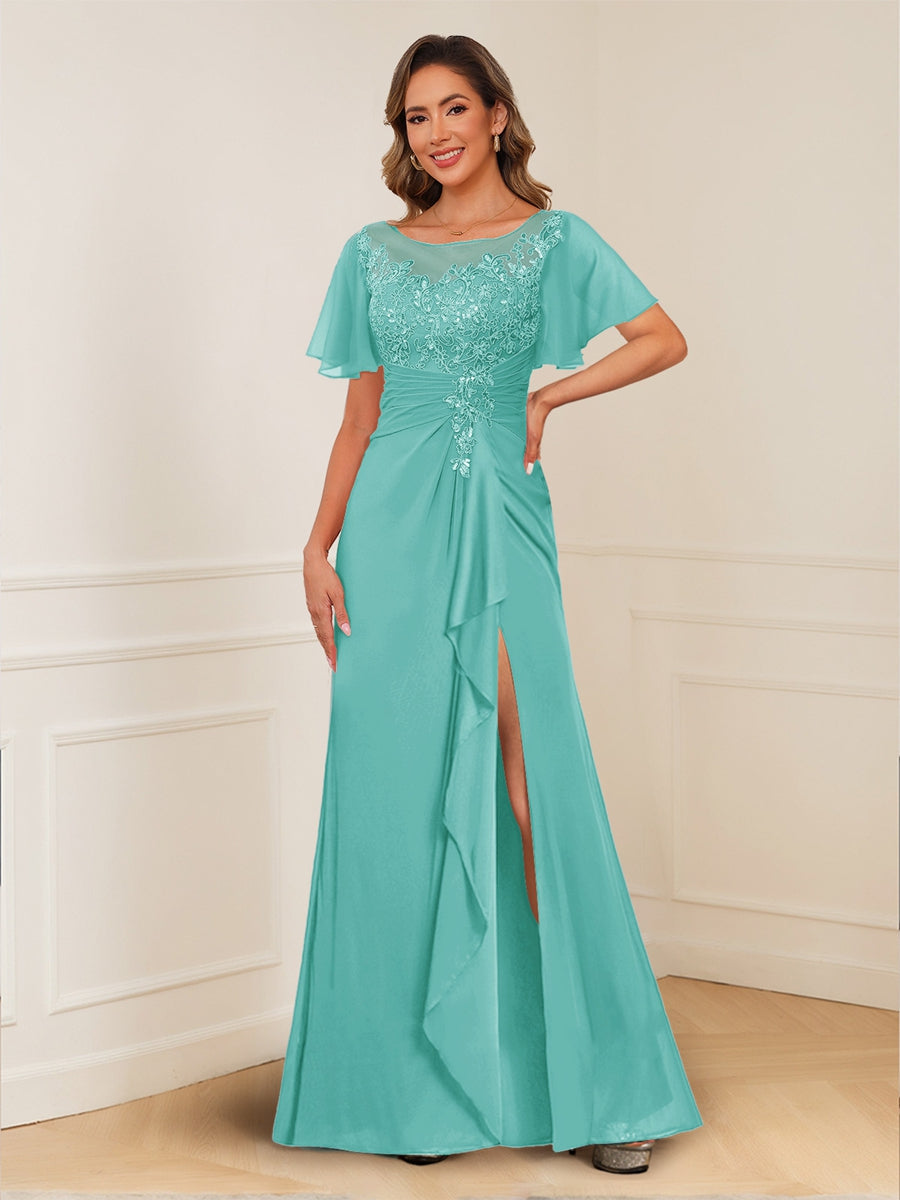 Ursula Rose Pool Blue back view mother of the bride dress