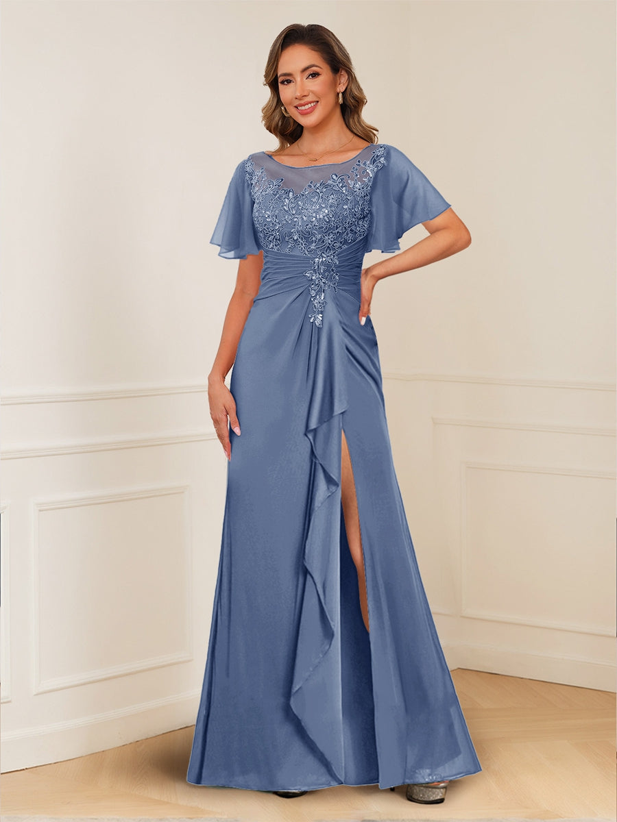Ursula Rose Steel Blue front view mother of the bride dress