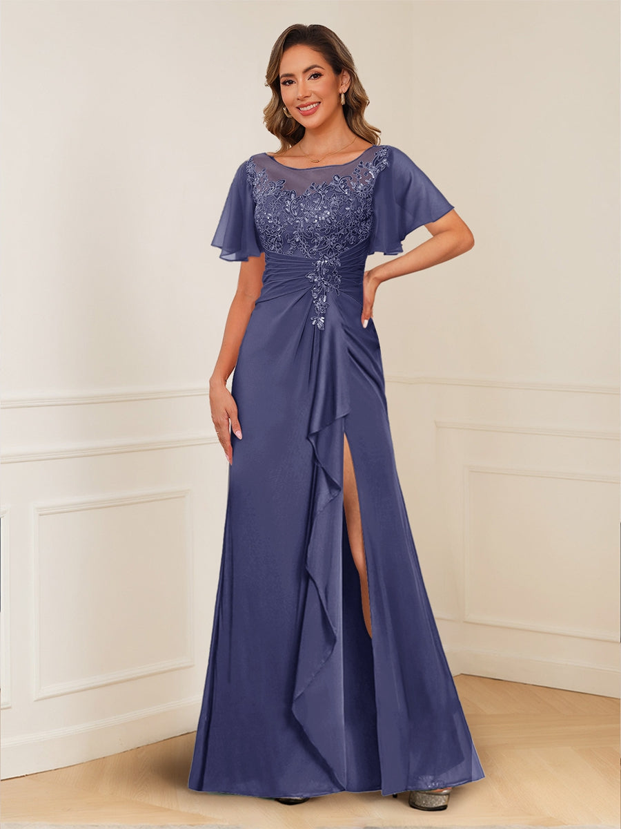 Ursula Rose Dusty Blue back view mother of the bride dress