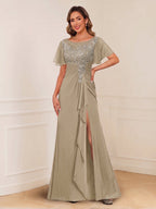 Ursula Rose Taupe front view mother of the bride dress