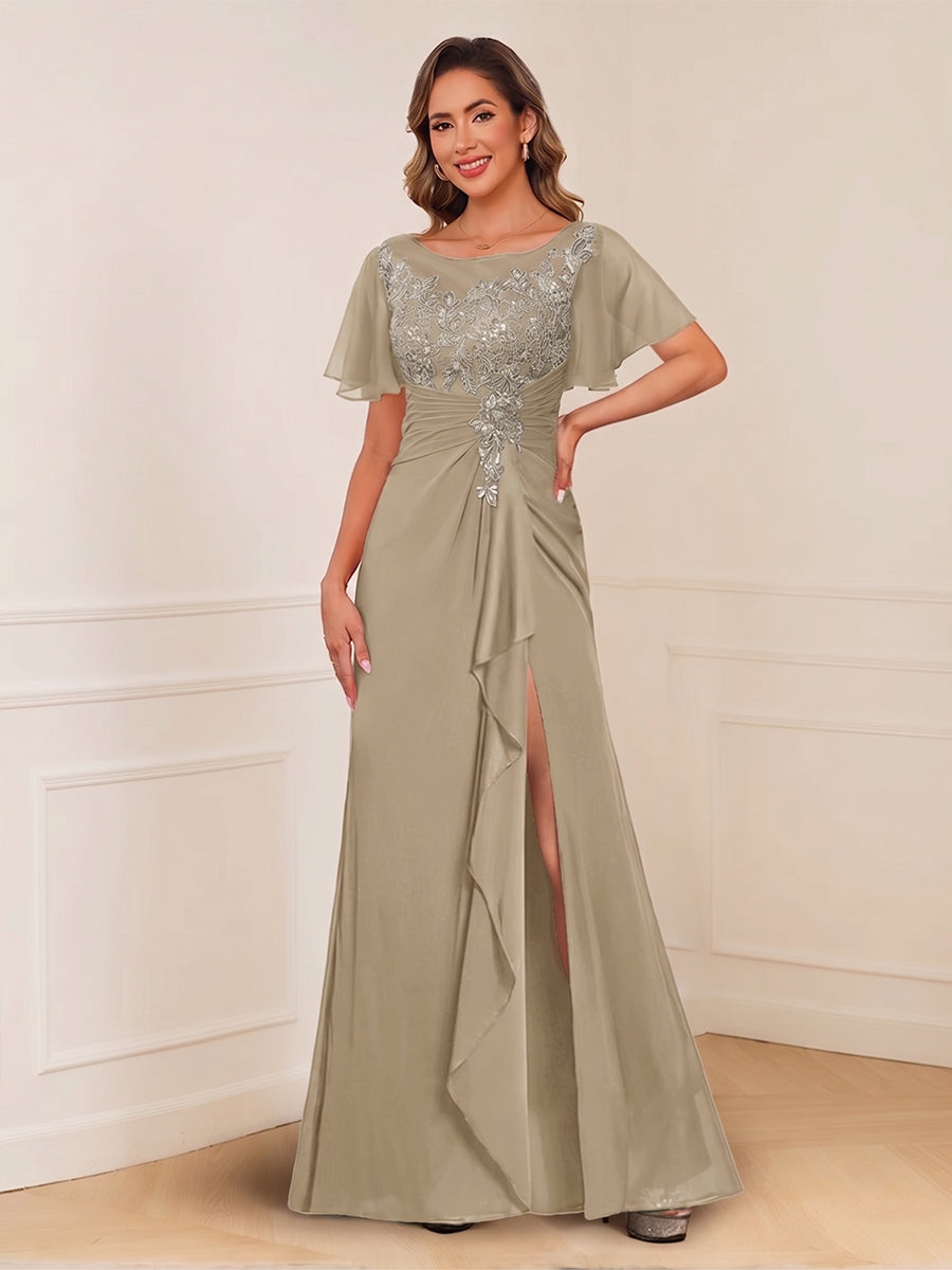 Ursula Rose Taupe front view mother of the bride dress