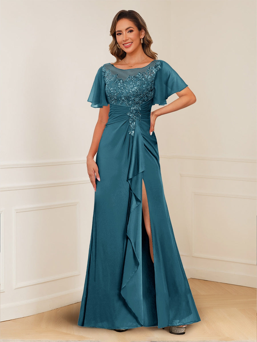 Ursula Rose Teal front view mother of the bride dress