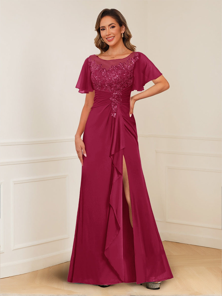 Ursula Rose Burgundy side view mother of the bride dress