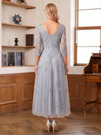 Caroline Claire Grey back view mother of the bride dress