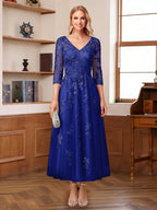 Caroline Claire Royal Blue front view mother of the bride dress