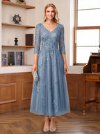 Caroline Claire Dusty Blue back view mother of the bride dress