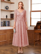 Caroline Claire Dusty Rose back view mother of the bride dress