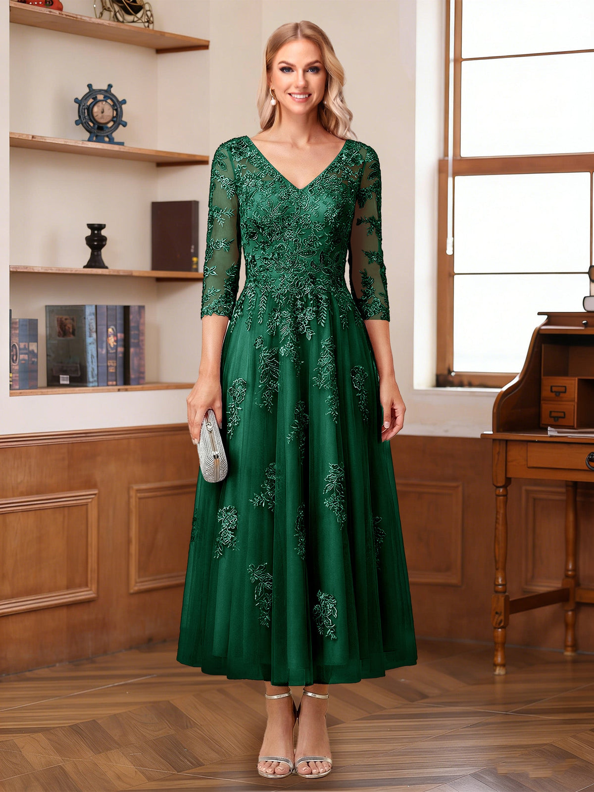Caroline Claire Emerald front view mother of the bride dress