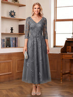 Caroline Claire Grey side view mother of the bride dress