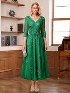 Caroline Claire Forest Green front view mother of the bride dress