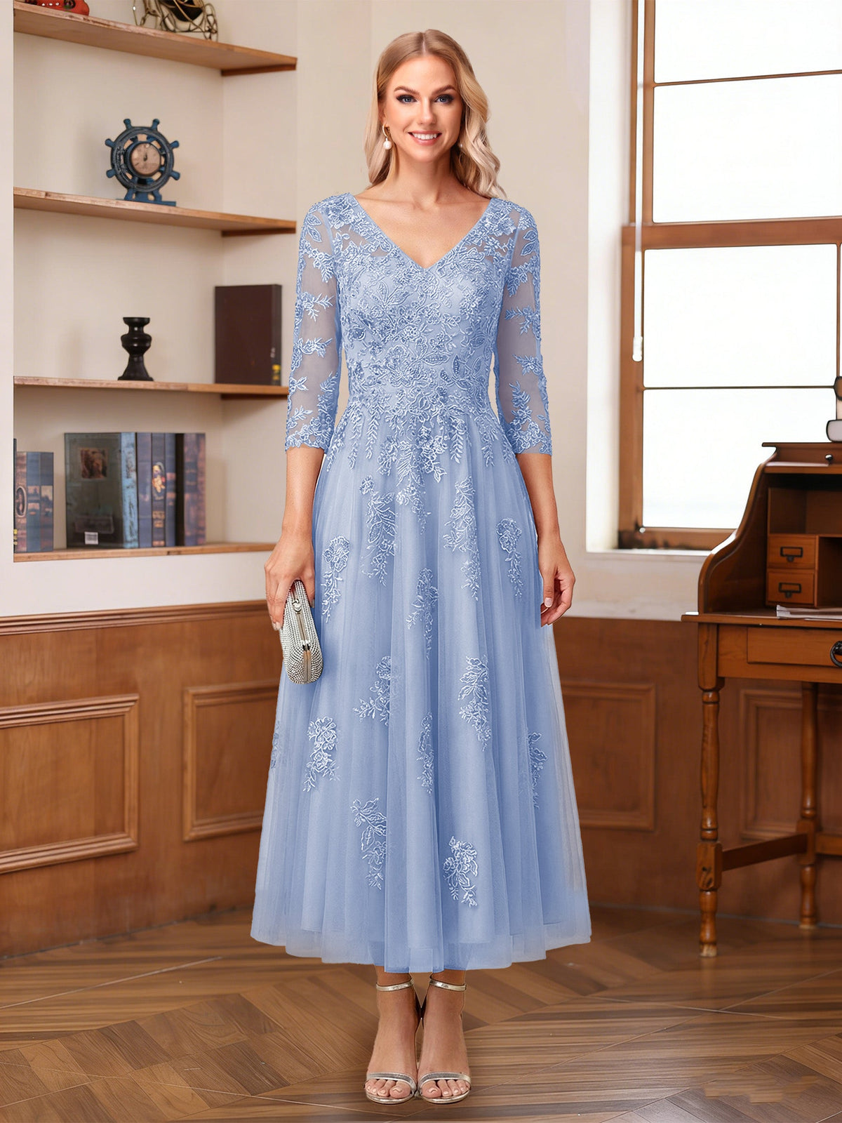 Caroline Claire Lavender front view mother of the bride dress