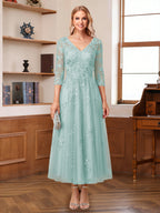 Caroline Claire Pool Blue front view mother of the bride dress