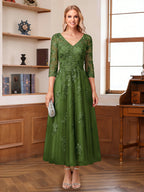 Caroline Claire Olive Green front view mother of the bride dress