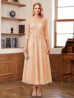 Caroline Claire Peach front view mother of the bride dress