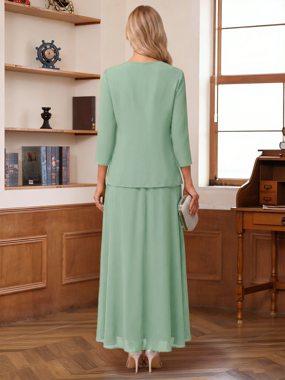 Paige June Sage Green back view mother of the bride dress
