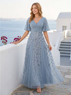 Seraphine Dusty Blue front view bridesmaid dress