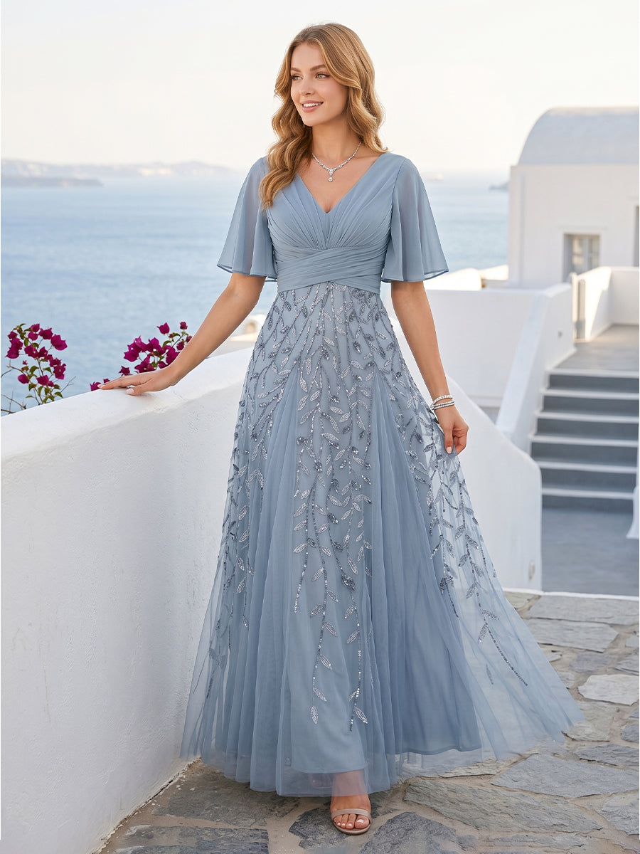 Seraphine Dusty Blue front view bridesmaid dress