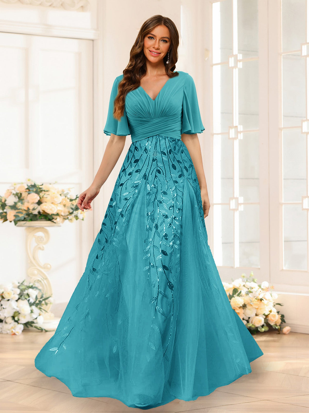 Seraphine Turquoise front view bridesmaid dress