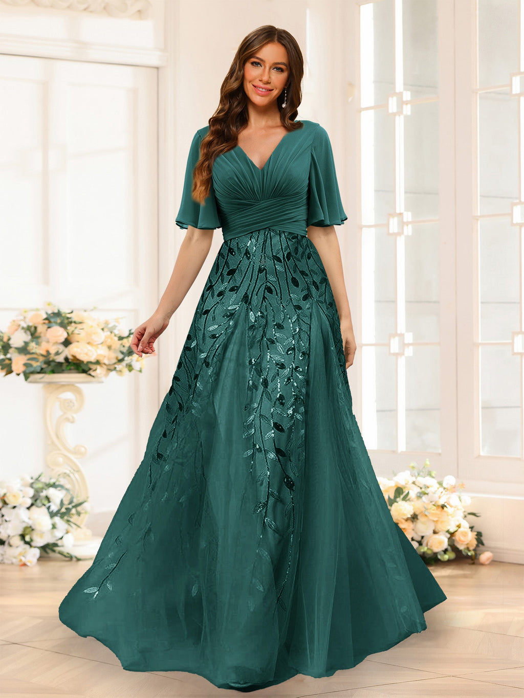 Seraphine Hunter Green back view bridesmaid dress