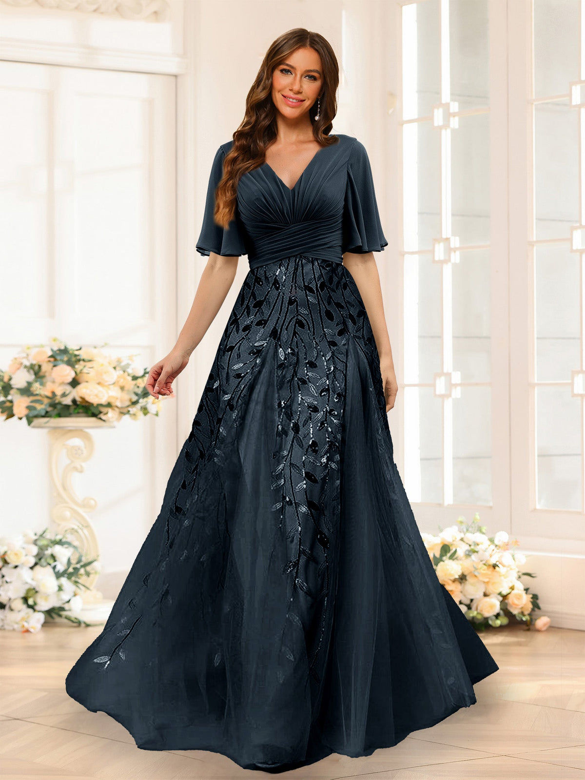 Seraphine Navy Blue front view bridesmaid dress
