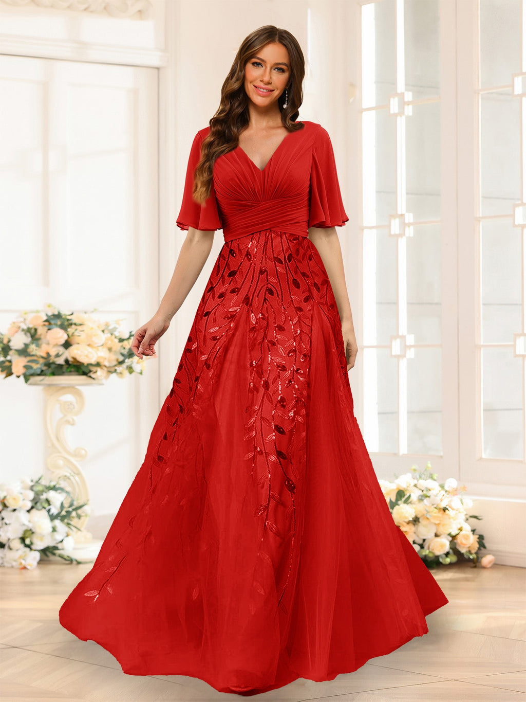 Seraphine Red front view bridesmaid dress