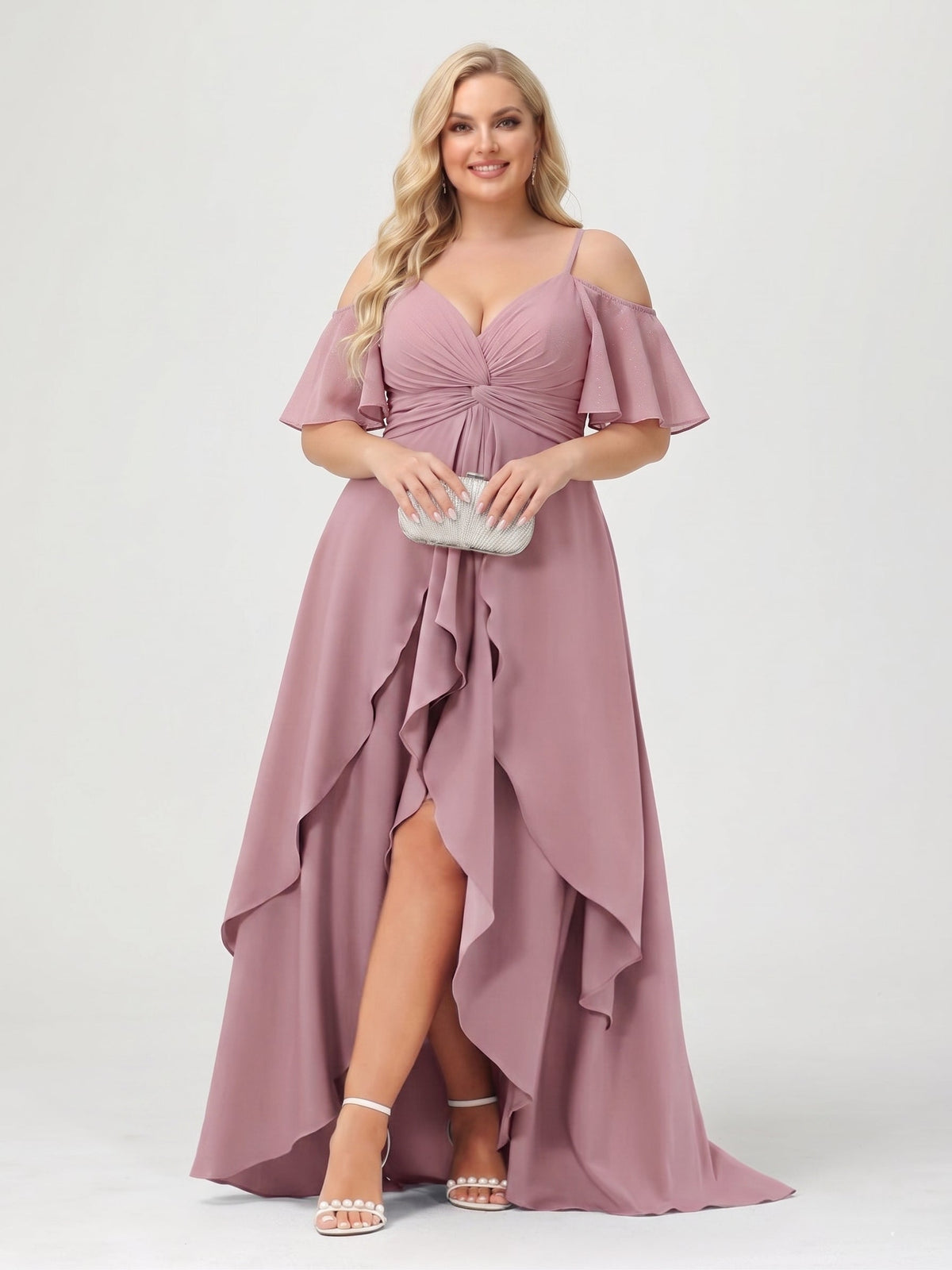 Zaria Dusty Rose front view wedding guest dress