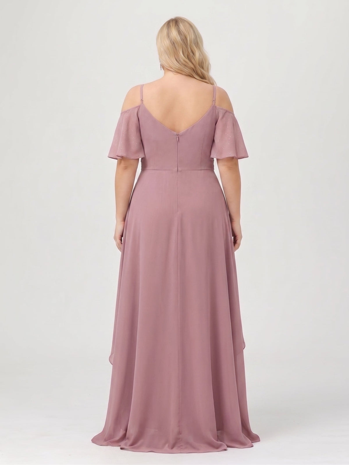 Zaria Dusty Rose back view wedding guest dress