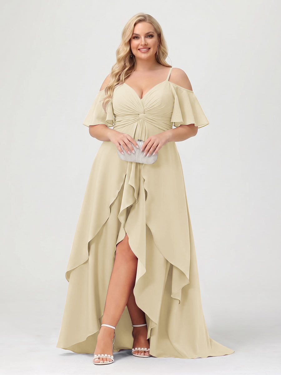 Zaria Champagne front view wedding guest dress
