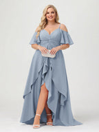 Zaria Dusty Blue front view wedding guest dress