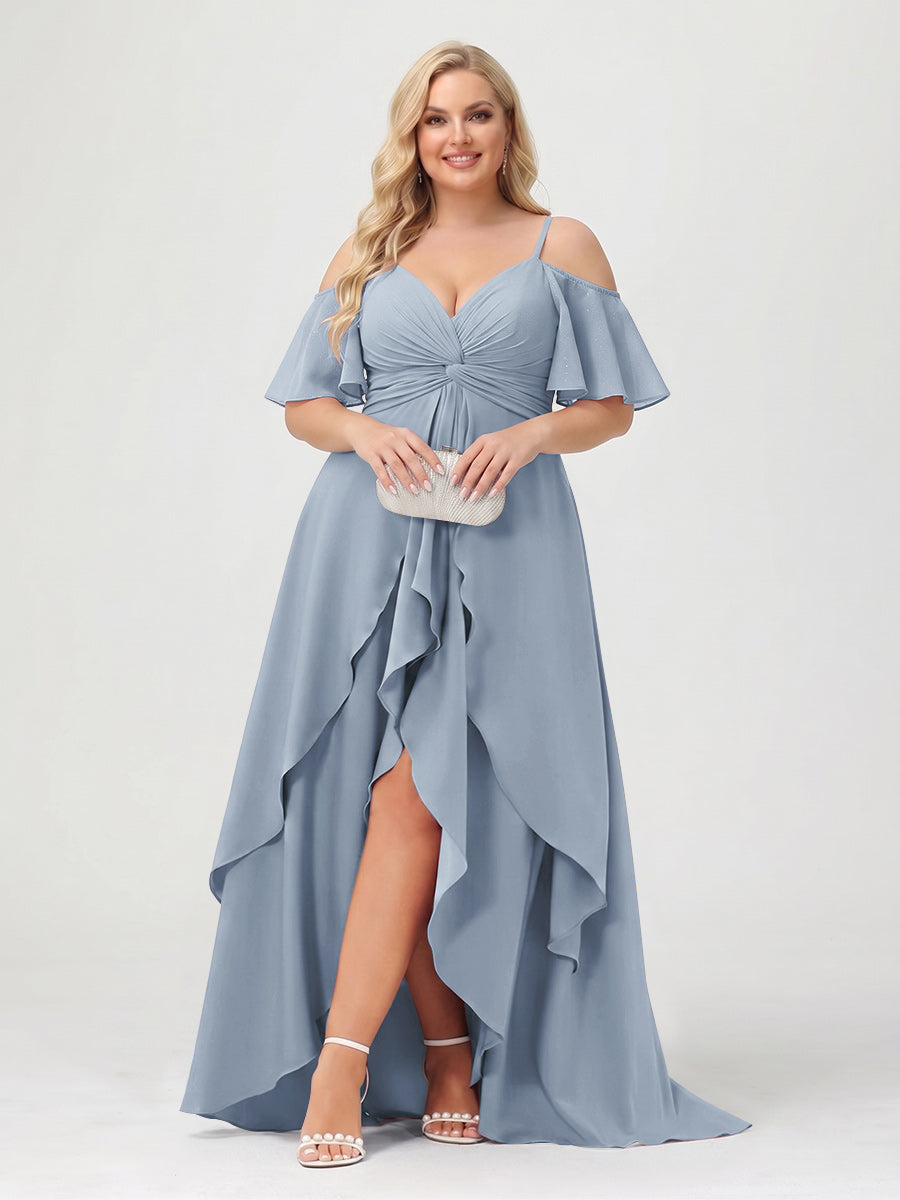 Zaria Dusty Blue front view wedding guest dress
