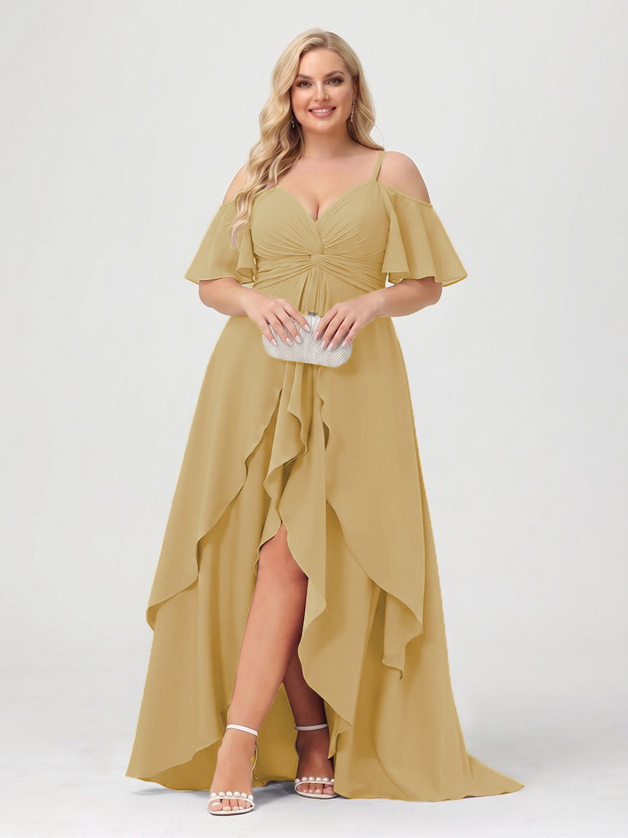 Zaria Gold front view wedding guest dress