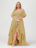 Zaria Gold front view wedding guest dress