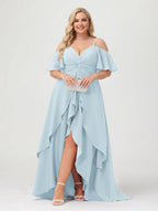 Zaria Sky Blue front view wedding guest dress