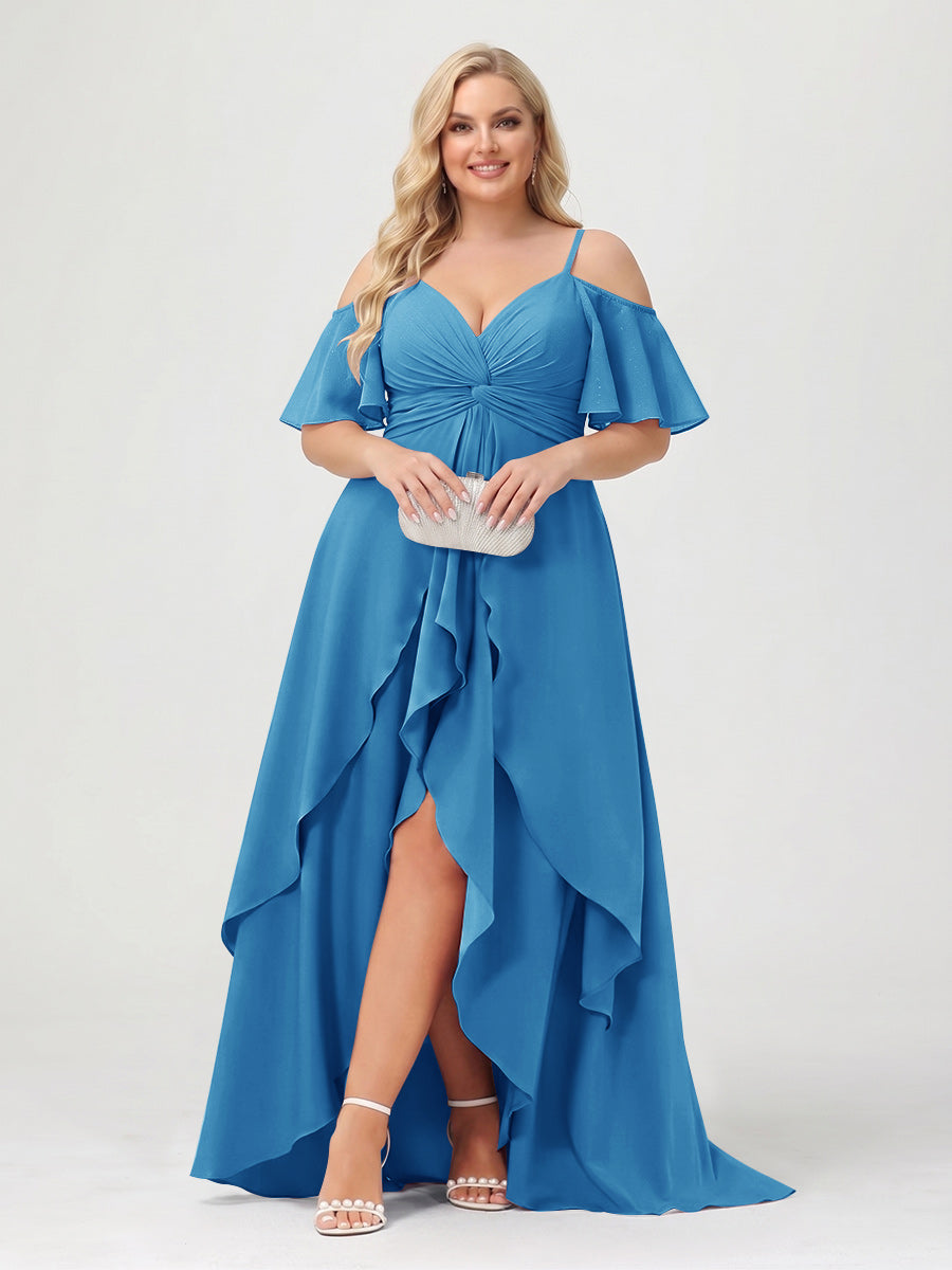 Zaria Ocean Blue front view wedding guest dress