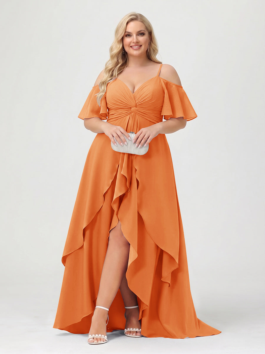 Zaria Orange front view wedding guest dress