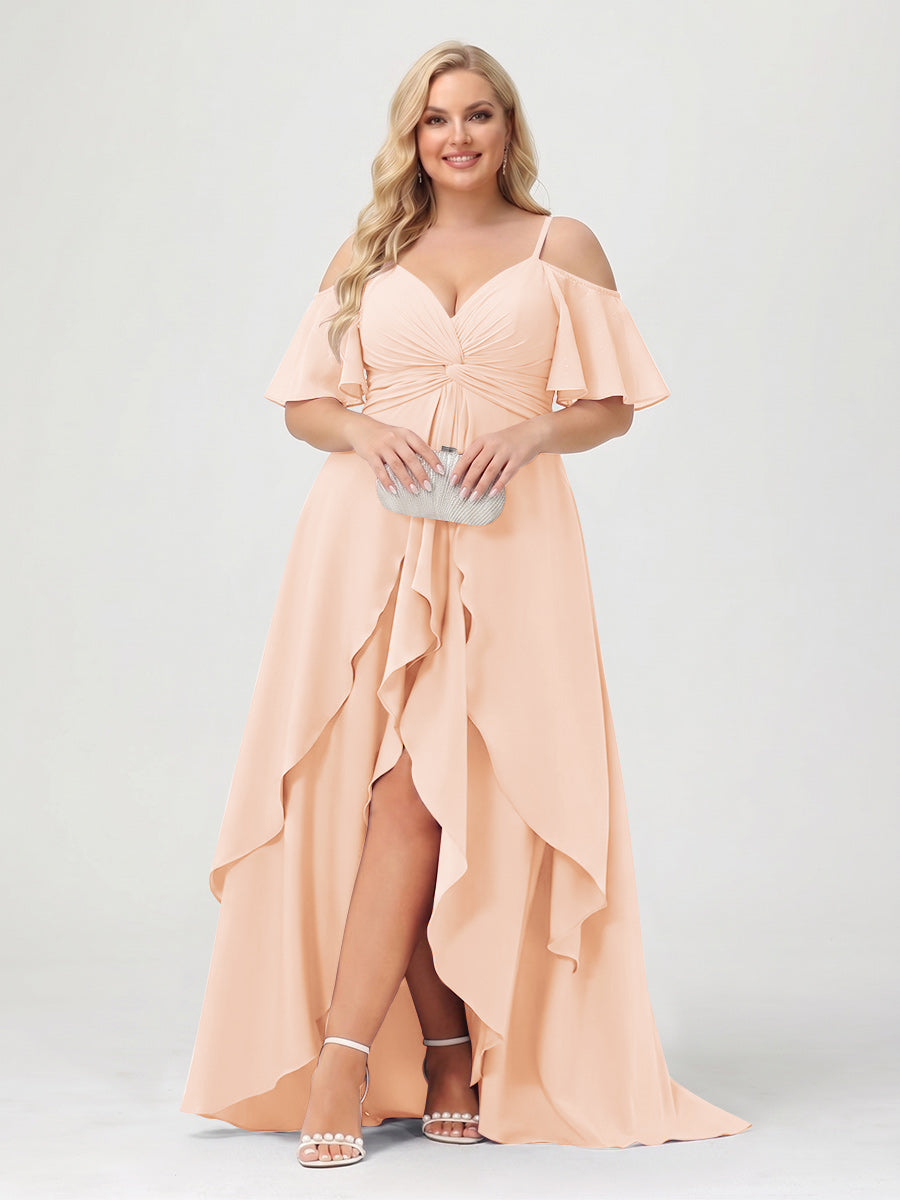 Zaria Peach front view wedding guest dress