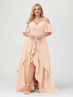 Zaria Peach front view wedding guest dress