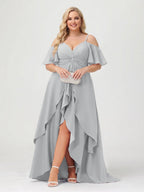 Zaria Silver front view wedding guest dress