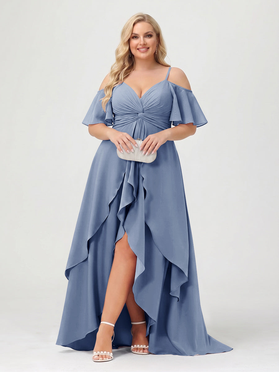 Zaria Steel Blue front view wedding guest dress