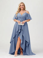 Zaria Steel Blue front view wedding guest dress