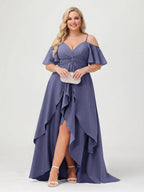 Zaria Dusty Blue back view wedding guest dress